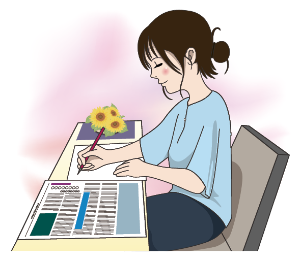 感想文を書く女性のイラスト