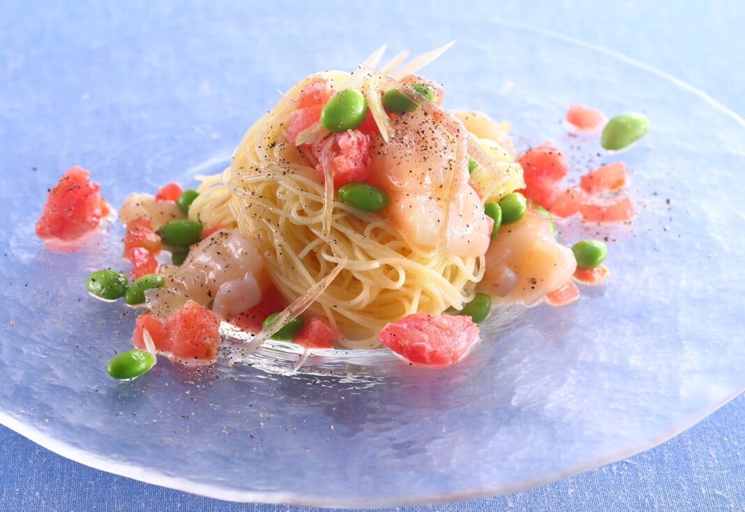 フローズントマトとほたての冷製パスタ