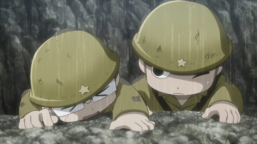 漫画家志望の一等兵・田丸（左）と頼もしい上等兵・吉敷は過酷な状況で特別な絆を育んでいくⒸ武田一義・白泉社／2025「ペリリュー －楽園のゲルニカ－」製作委員会