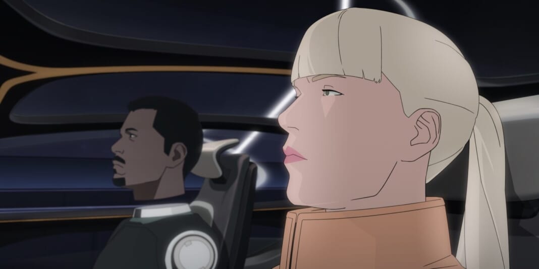 探偵のアリーヌ（右）は相棒でアンドロイドのカルロスと共に活動している©Everybody on Deck - Je Suis Bien Content - EV.L prod - Plume Finance -France 3 Cinéma - Shine Conseils - Gebeka Films - Amopix